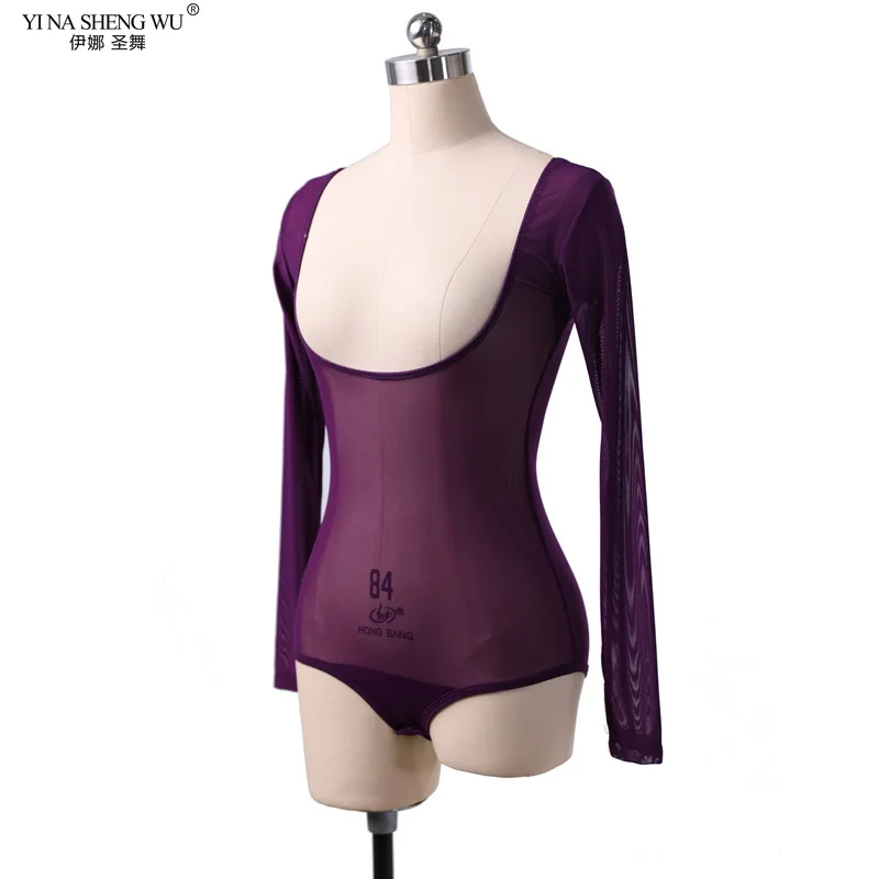 Top de gasa de manga larga para danza del vientre, camiseta de malla pura transparente, disfraces de danza del vientre para adultos, traje de baile, leotardo de busto abierto