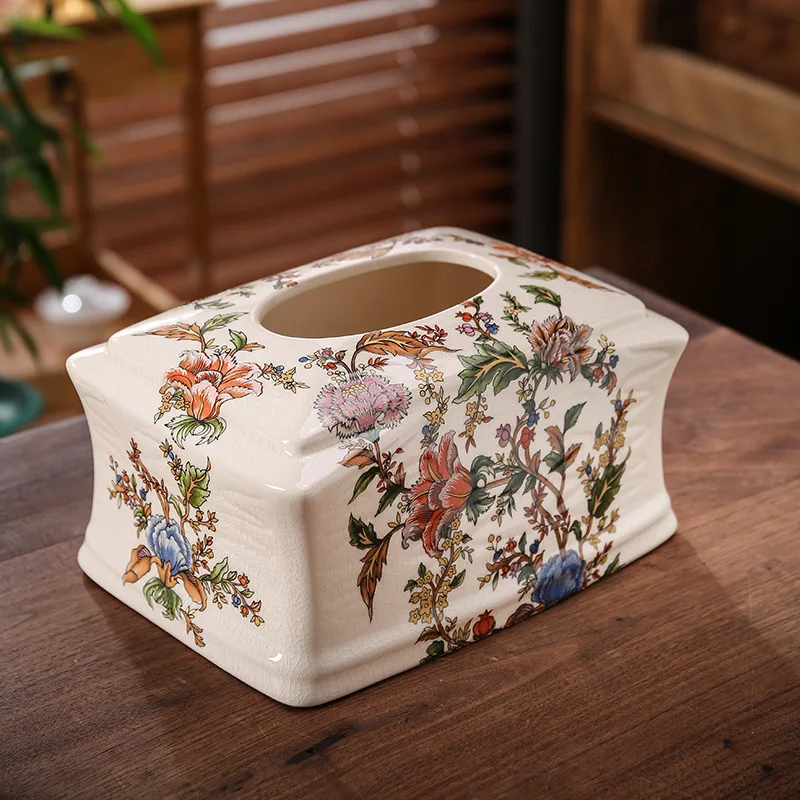 Vintage Ceramic Tissue Box Decoration European Court Paper Drawer Box Living Room Coffee Table Home Drawer Paper Tube Home Decor