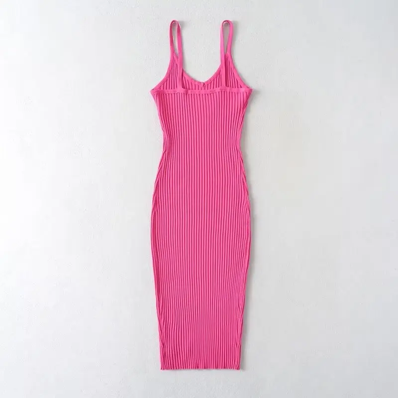 Withered Ins Blogger Sexy Solid Tank Dress Lady Fashion Colorful Knitted Slim Summer Dress Women
