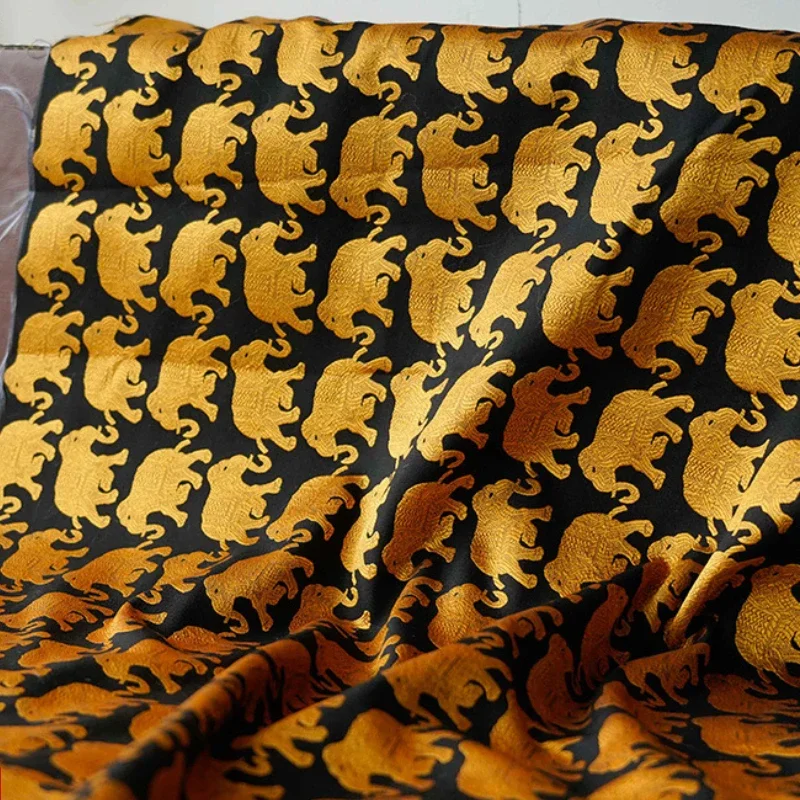 Black Background Gold Silk Regular Elephant Yarn-dyed Jacquard Fabric Spring Autumn Women's Luggage Dress Suit Fashion Sew Cloth