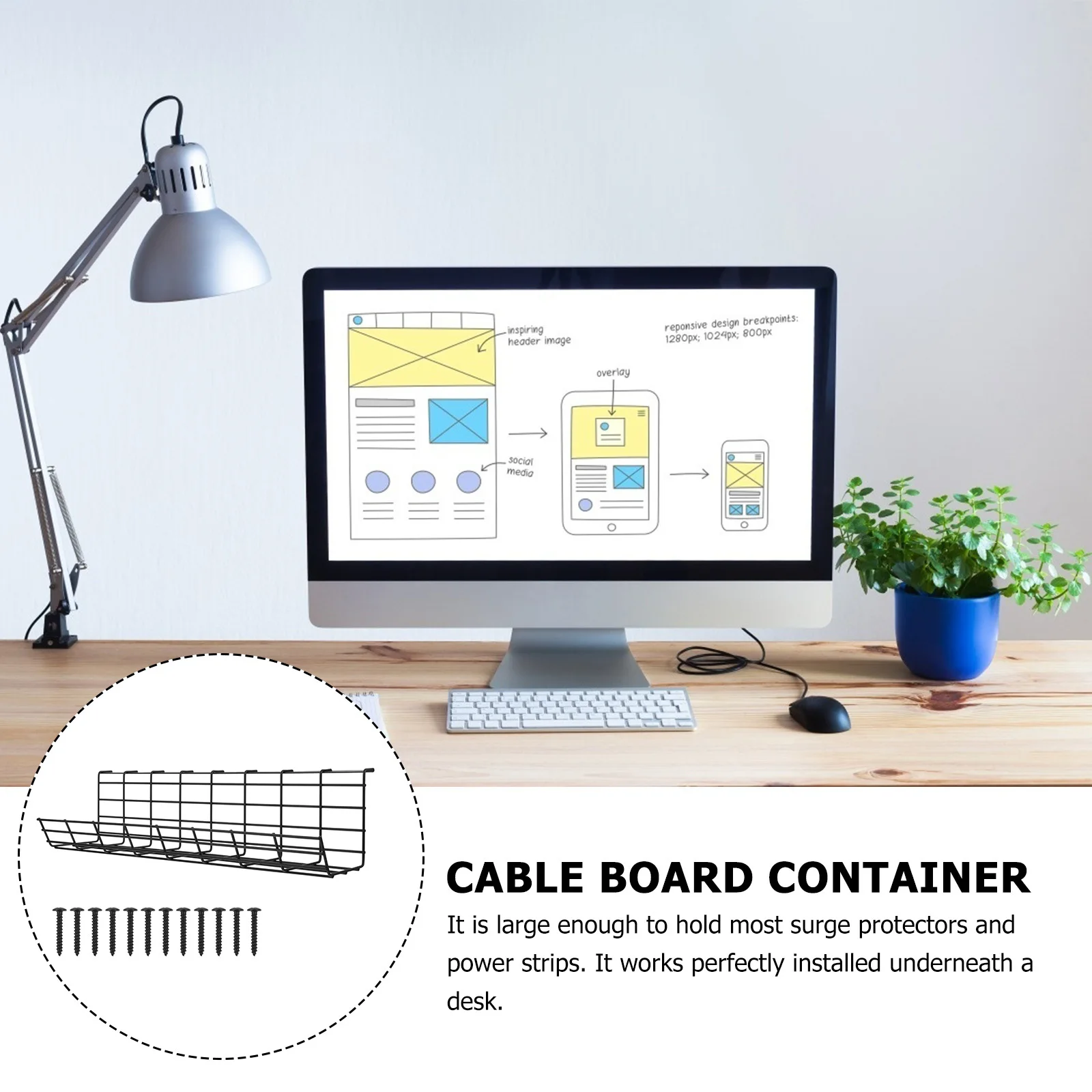 

1pc Wire Storage Rack Under Desk Iron Cable Organizer Board Container Cord Management Shelf Compact Power Strip Holder Durable