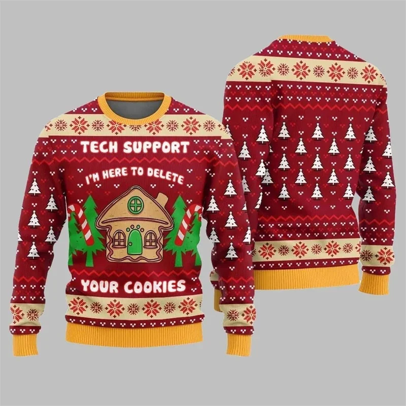 Weihnachtlicher lustiger 3D-Druck Lebkuchenmuster Hässlicher Pullover Lebkuchenhaus-Design Pullover Niedlicher Cartoon-Sweatshirt – Detail 3