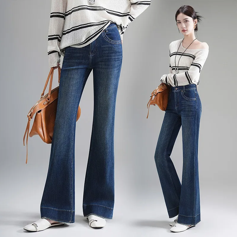 أزياء عالية الخصر متوهج الجينز المرأة الخريف الكورية نمط سليم صالح بسط التخسيس تنوعا متوهج السراويل الطويلة #3