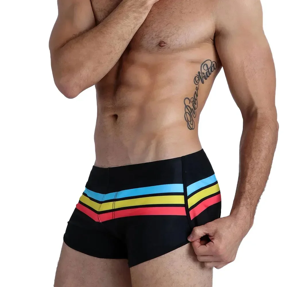 Mens Swimsuit Swim Trunks Strip Swimwear Surf Beach Shorts Quick Dry Brief Boxer Bathing Suits Beachwear Boardshort Underwear