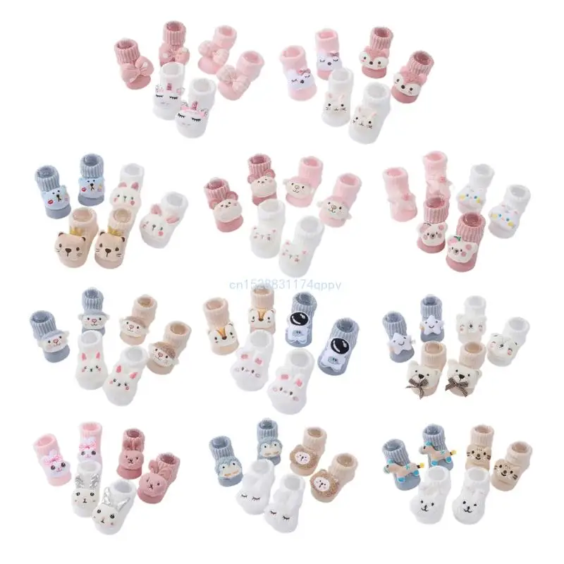 

Pack of 3 Pair Animal Themed Infant Knit Booties Cartoon Dolls Knitted Baby Shoes Socks Comfortable Floor Socks Set Dropship