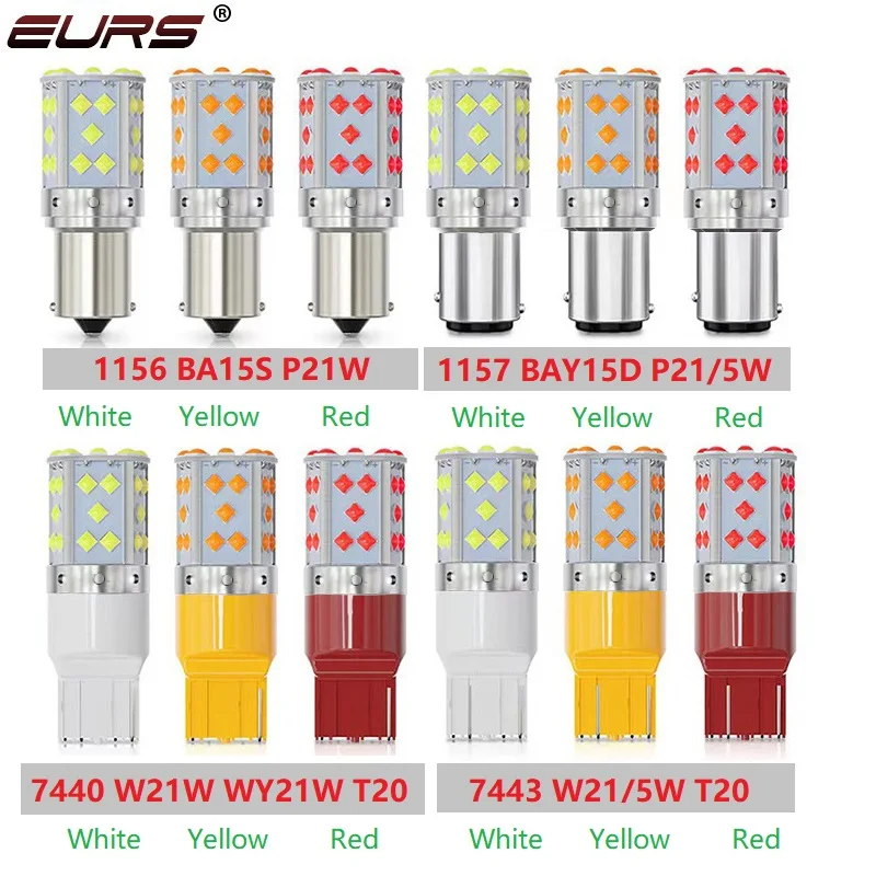 1pcs P21W BA15S 1156 BAU15S BAY15D 1157 T20 Car LED Turn Signal Bulb Auto Tail Brake Reverse Parking Light 12V White Red Yellow