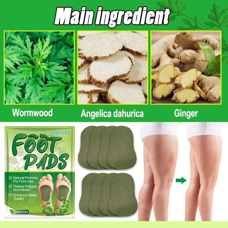 ERAYCEE Foot Pads Wormwood Detoxifying  Impove Sleep Rrelieve Stress Fatigue Ginger Foot Patches Remove Odor