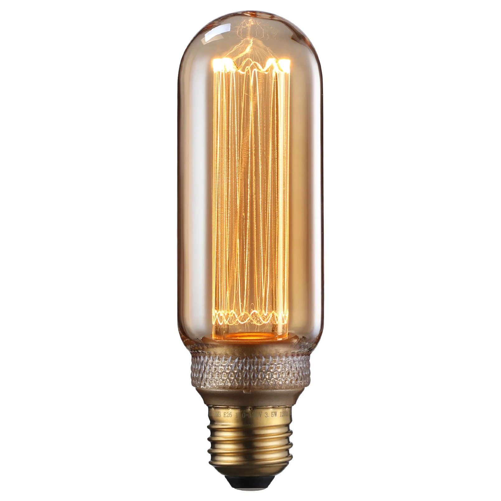 LED Tubular Decorative Light Bulb 3.5W, T14 Edison Bulbs, E26 Base, Dimmable, Amber Glass, 2000K Soft Warm