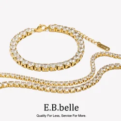 E.B.belle Zircon Chain Bracelet Waterproof Tarnish Free 316L Stainless Steel Women's Hand Bracelets 18K Gold Plated Jewelry