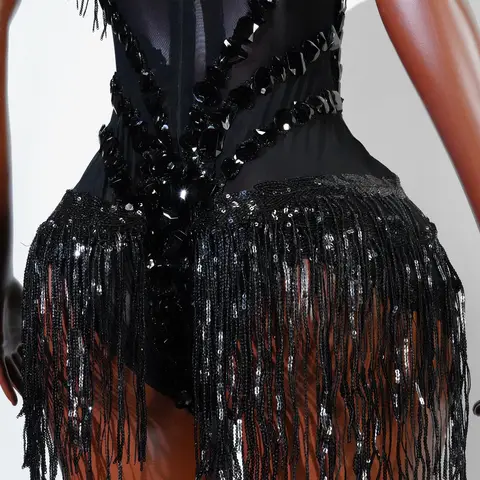 Sexig Mesh Transparent Svart Strass Bodysuit Sångerska Dansare Show Scen Outfit Fira Fest Nattklubb Uppträdande Vatten 8 best sales prestationskläder - №3