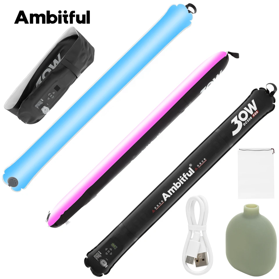 AMBITFUL GC30R 30W RGB Full-Color Tubo Gonfiabile Luce 2500K-10000K Palmare LED, CRI 95+, TLCI 96+ per Supporto Aspirazione Magnetica, Barra luminosa impermeabile LED Bacchetta di illuminazione a LED AMBITFUL GC30R 30W RGB Full-Color Tubo Gonfiabile Luce 2500K-10000K Palmare LED, CRI 95+, TLCI 96+ per Supporto Aspirazione Magnetica, Barra luminosa impermeabile LED Bacchetta di illuminazione a LED