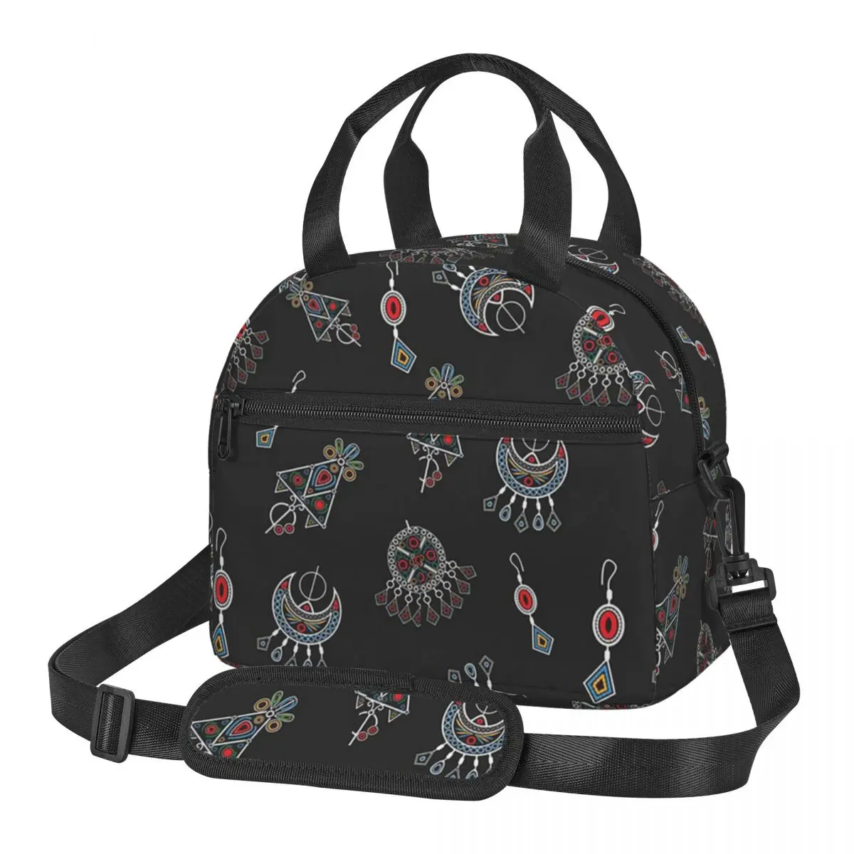 

Kabyle Jewelry Amazigh Africa Ethnic Style Lunch Bags Bento Box Lunch Tote Resuable Picnic Bags Thermal Bag for Woman Travel