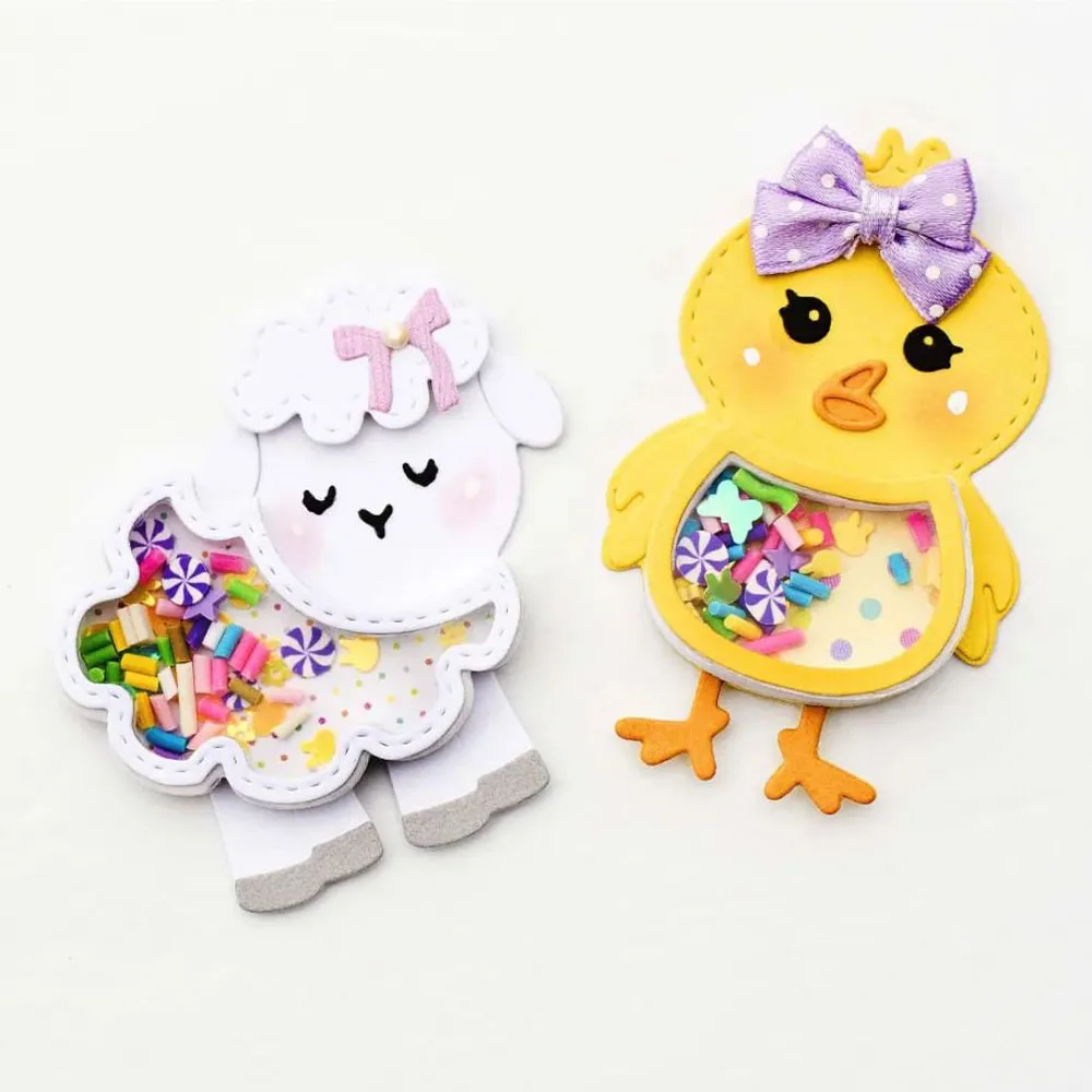 KSCRAFT Niedlicher Lamm- und Huhn-Shaker, Metall-Stanzschablonen für DIY Scrapbooking, dekorative Prägung, DIY-Papierkarten