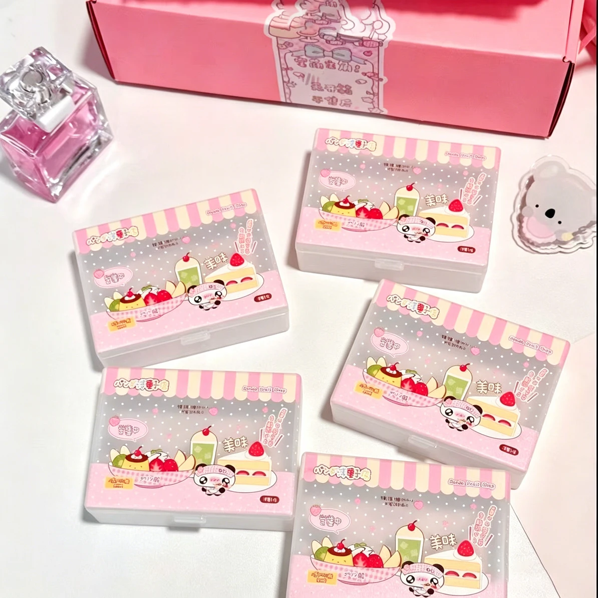 Japanese Polka Dot Frosted Monkey Card Box Dustproof Desktop Sticker Small Card Storage Box Flip Ins Storage Box Transparent Box