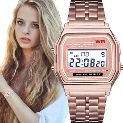 Relojes de plata y oro rosa para Hombre y mujer, Reloj electrónico con pantalla Digital, estilo Retro