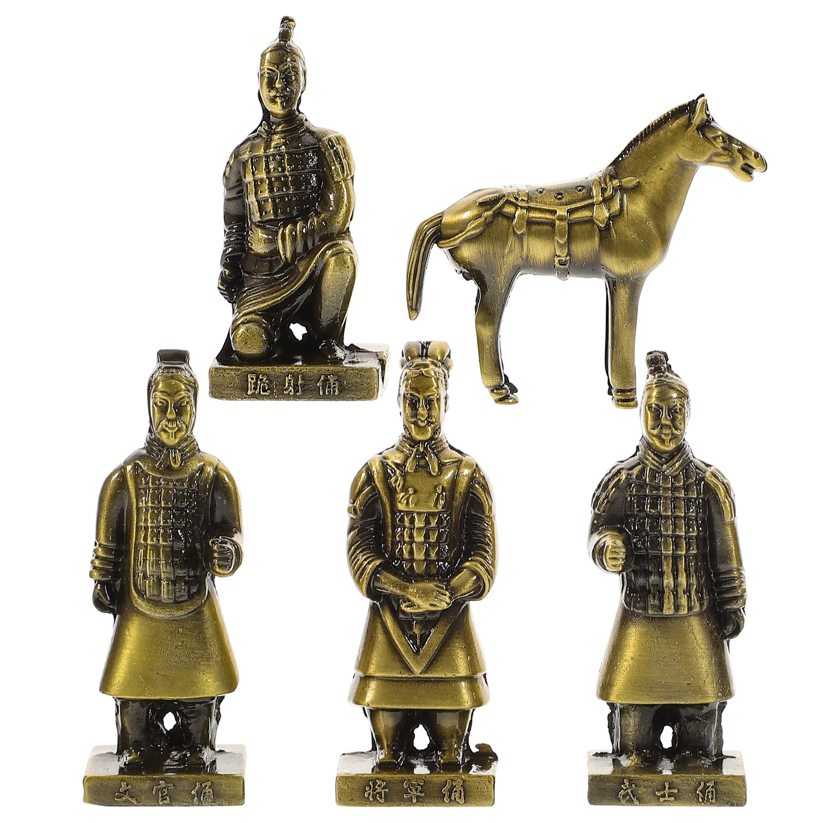 

1 set Terracotta Warriors Figurine Statue Decorations Small Alloy Metal Craft Horse Adornment Home Office Retro Tabletop Decor