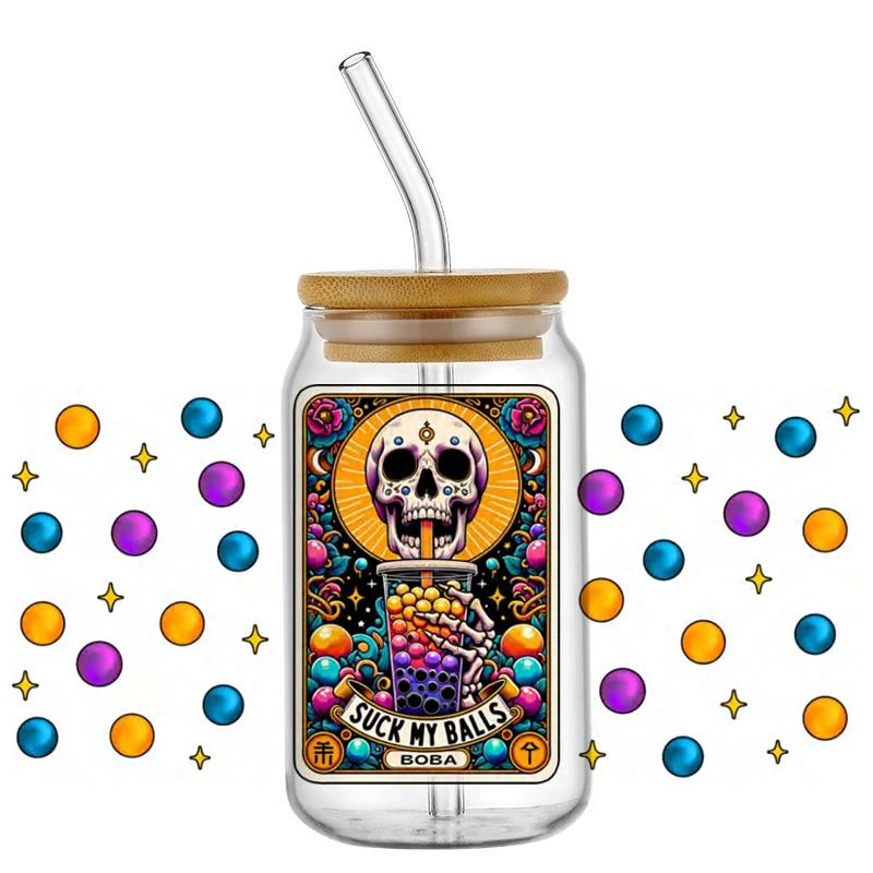 

Spooky Card Version UV DTF Transfer Sticker For The 16oz Libbey Cup DIY Waterproof Skull Pattern Theme Cup Wraps