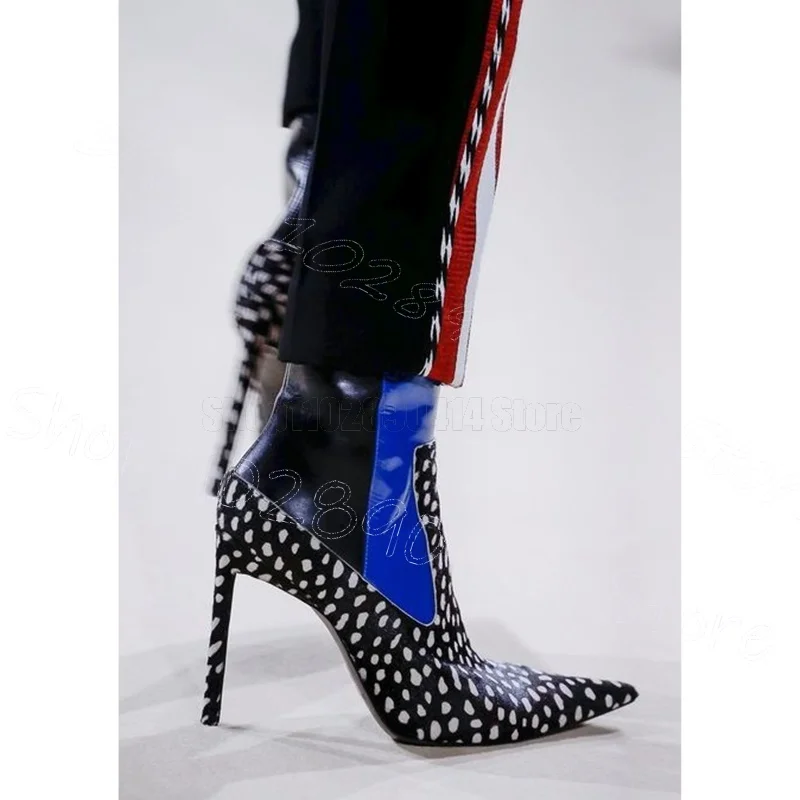 

Mixed Color Animal Print Pointed Toe Boots Side Zipper Women Shoes Thin High Heels Party Feast Runway 2024 Zapatos Para Mujere