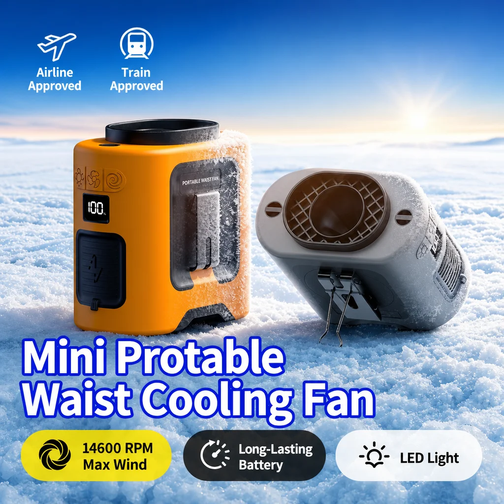 Mini Portable Cooling Fan Rechargeable Waist Hanging Neck 4 Speeds Strong Wind with LED Lighting Digital Display 5000/14500mAh