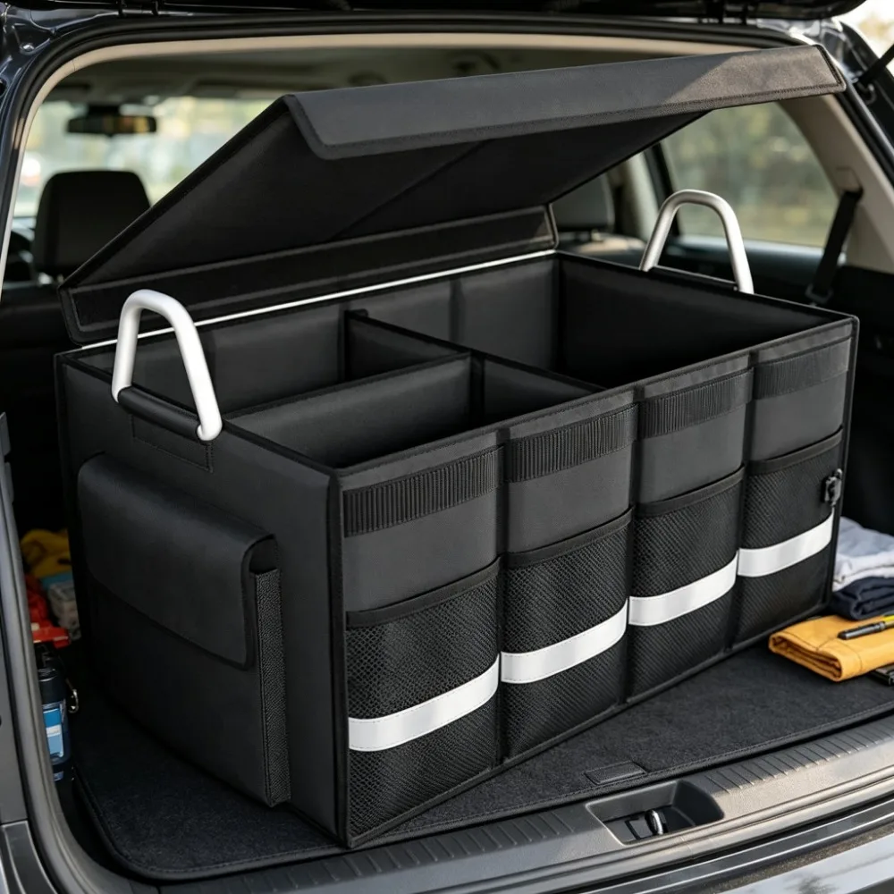 Large Capacity Car Trunk Organizer Foldable Storage Box Durable Cargo Container Auto Interior Storage Bag for SUV Truck Vehicle