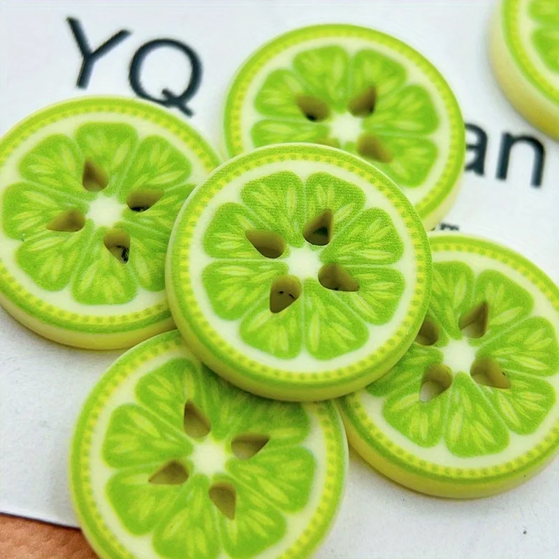 

10 pieces of cute lime slice fruit pattern buttons, DIY handcrafted materials, cute style, sewing supplies, resin material