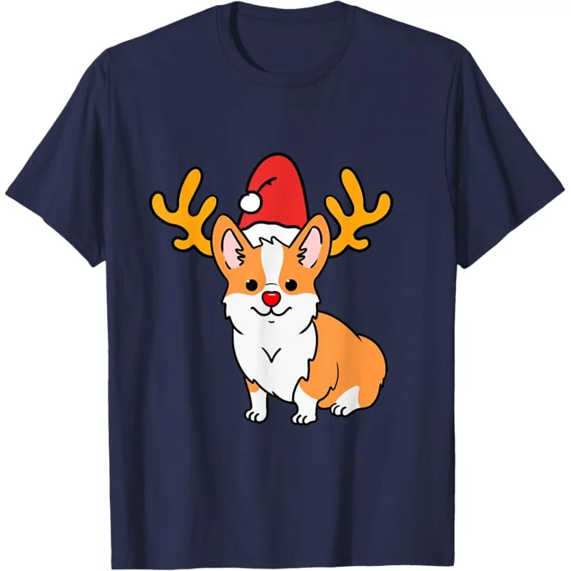 

Corgi in a Christmas hat reindeer Xmas T-Shirt