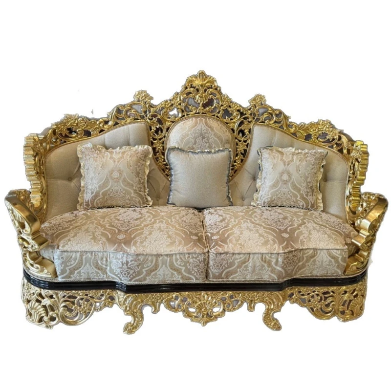 

French solid wood palace classical living room sofa, painted hand-carved solid wood French sofa