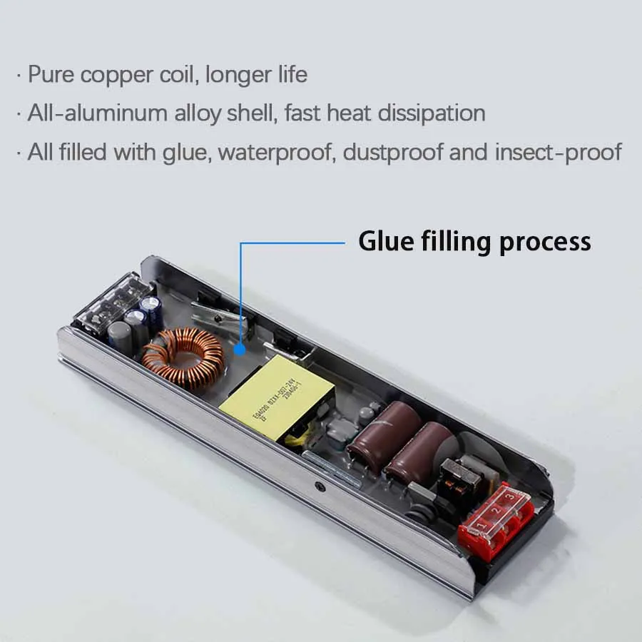 LED Power Supply DC12V Waterproof and Insect-proof Glue Filling Drive 60W 100W AC180-260V Household Transformer for LED Lights