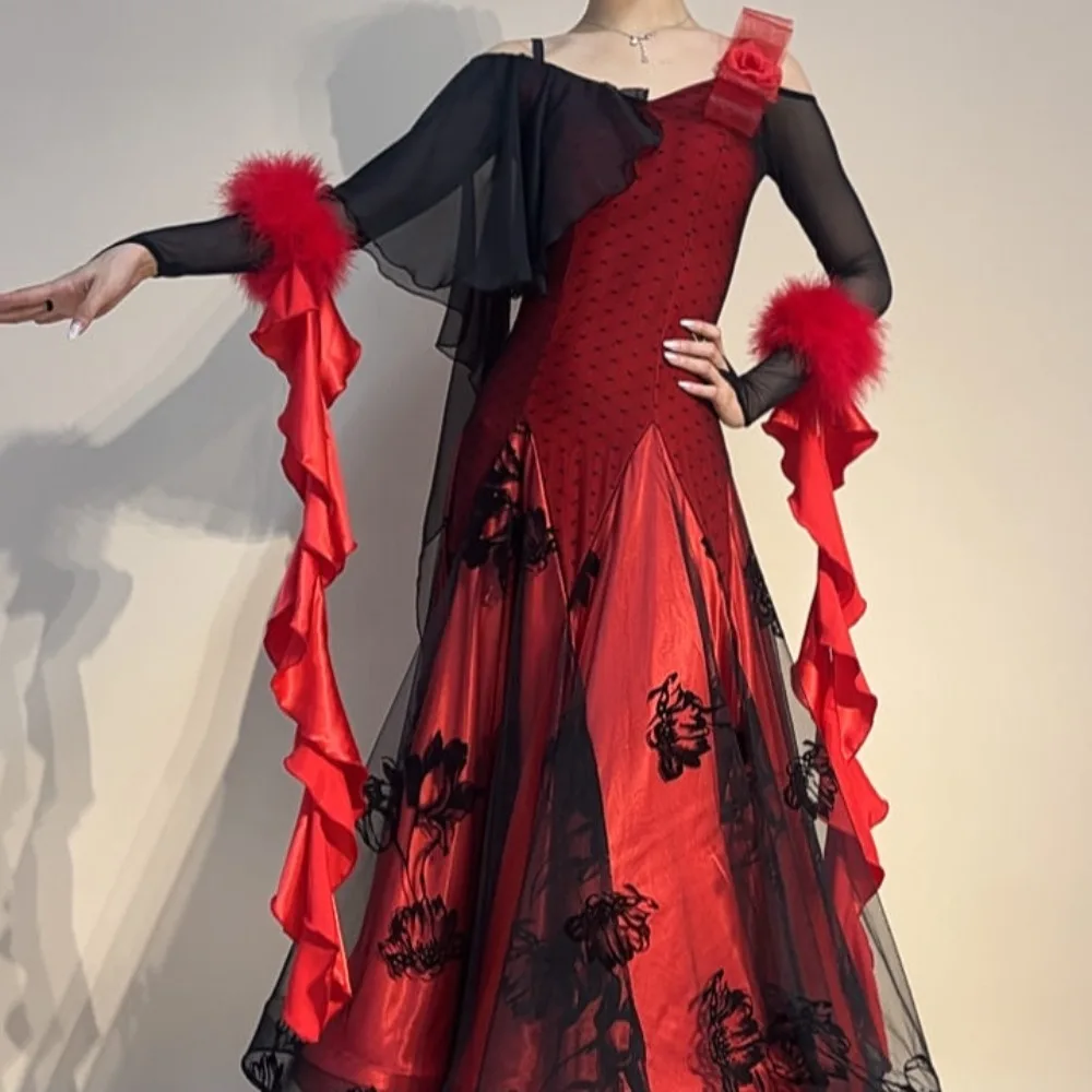 Ballroom Dance Clothes Customized Women Tops Irregular Skirt Tango Waltz Modern Dance Performance Costume Group Stage Latin Wear