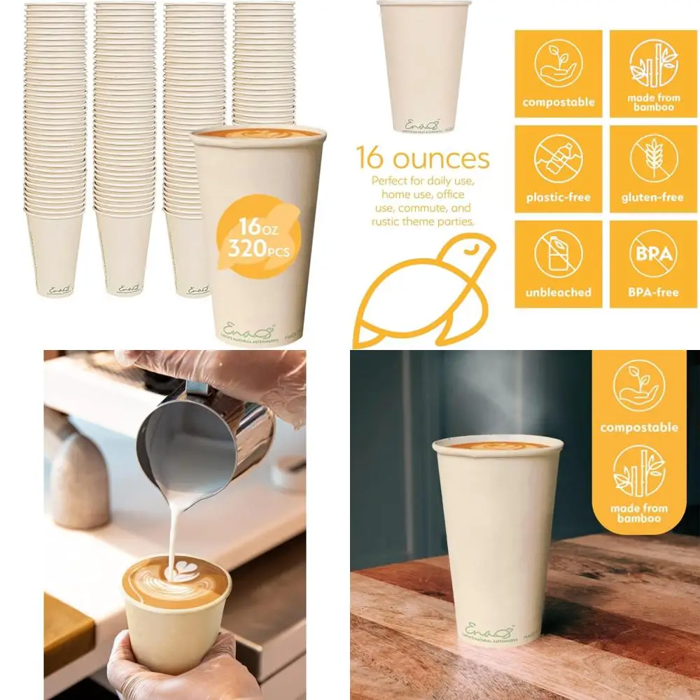 

Экологичные биоразлагаемые бамбуковые бумажные стаканчики — одноразовые кофейные стаканчики на 16 унций, упаковка 320 шт., чашки премиум-класса для вечеринок для устойчивой жизни
