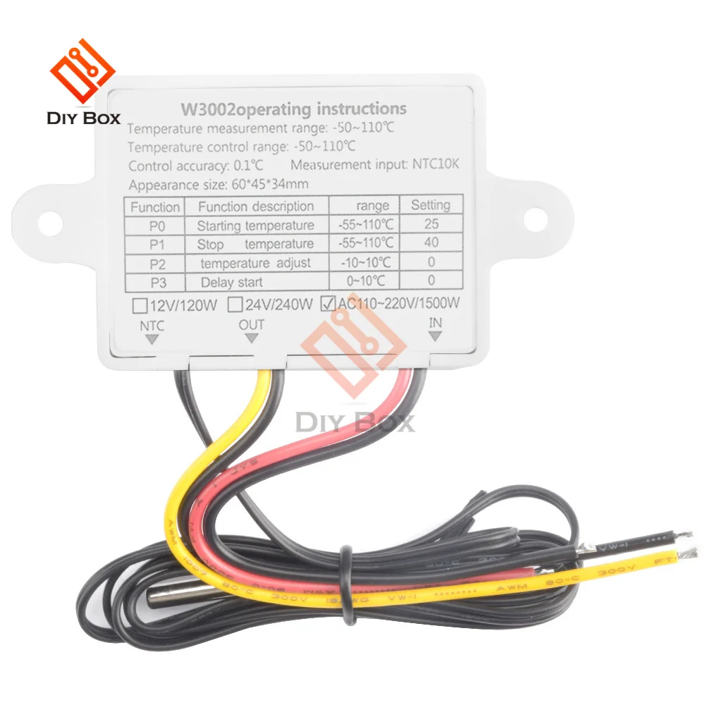 W3002 XH-W3002 цифровой светодиодный регулятор температуры, 12 В, 24 В переменного тока, 110-220 В, 10 А, термостат с датчиком-зондом
