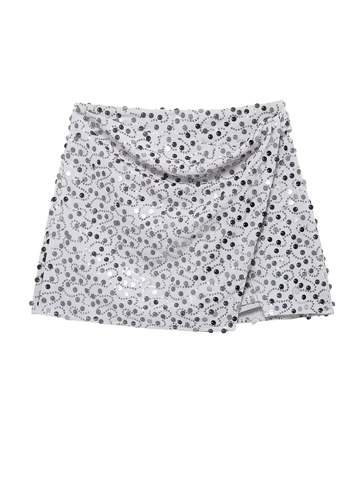 HH femmes automne mode paillettes asymétrique décoration Mini jupe solide a-ligne côté fermeture éclair doublure femmes mince jupes courtes