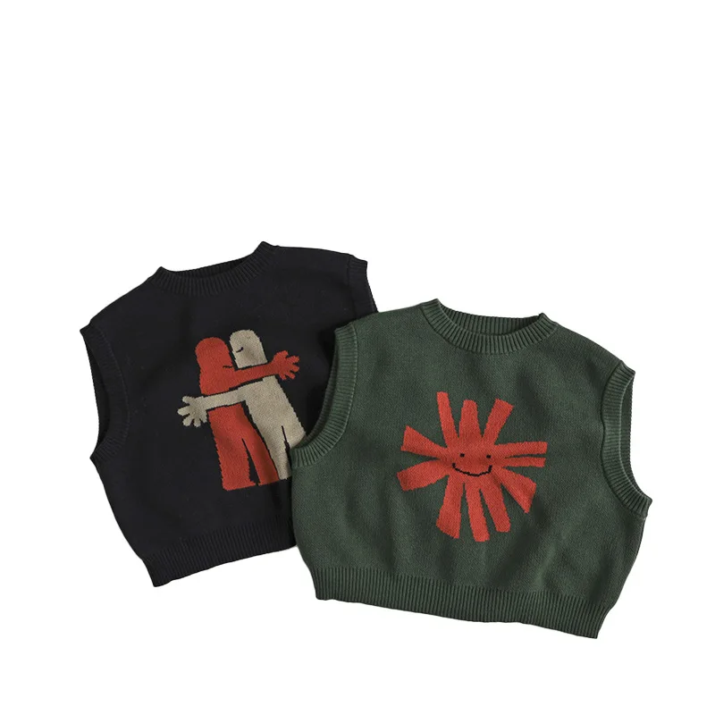 6767 الأطفال محبوك سترة 2025 الربيع والخريف جديد بيبي بوي محبوك البلوزات فضفاضة الترفيه القطن سترة صدرية