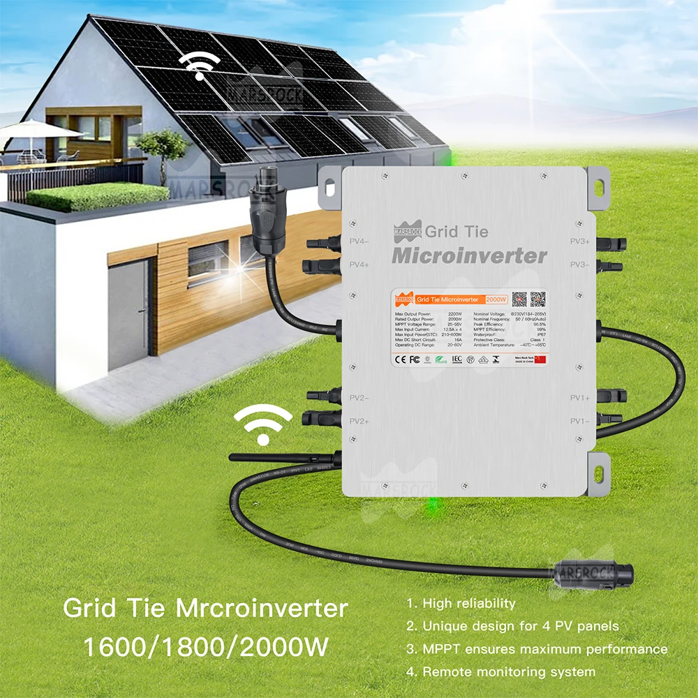 1600W Solar Grid Tie Inverter DC 20-60V to AC 80-265V With WiFi and Limiter Solar Microinverter IP67 for Solar PV Panels