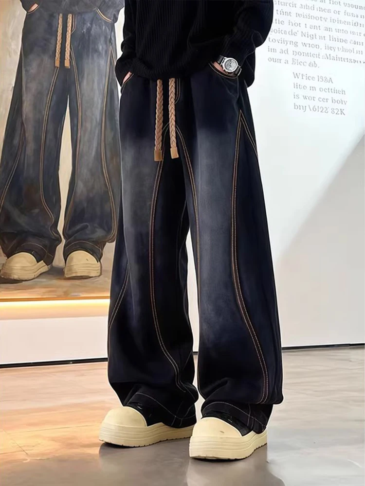 

Loose Black Knife Men's Jeans Spring American Cool Casual Straight Leg Workwear Long Trousers High Waist Wide Leg Jeans