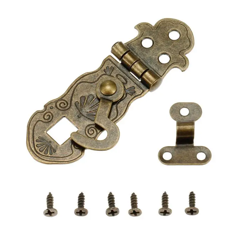 1/2Pcs Vintage Old Lock Wooden Box Toggle Lock Antique Bronze Gift Box Buckles Latch Clasp Pattern Carved Flower Book Lock
