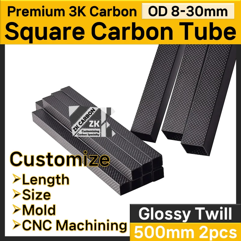 

2pcs/lot 500mm Square Carbon Fiber Tube for RC Airplanes OD 10mm 12mm 15mm 18mm 20mm 22mm 24mm 30mm Glossy 3K Weave Twill