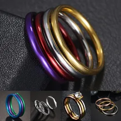 4pcs/set Simple Fashion Stainless Steel Purple Red Gold Finger Thin Silver Color Rings For Women Girls Fine Jewelry Anillos