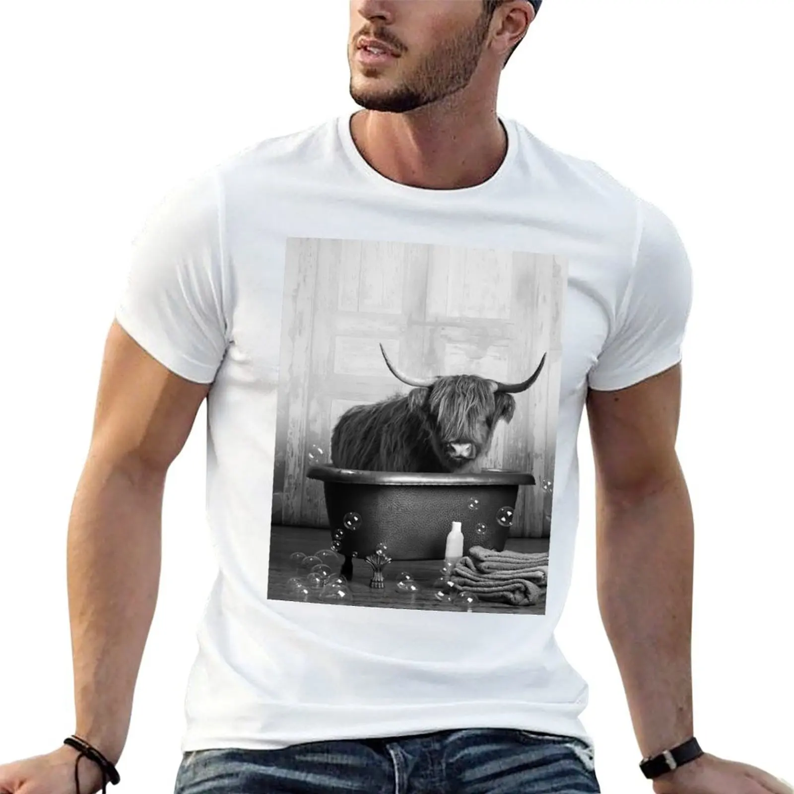 

Highland Cow in the Bathtub T-Shirt man t shirt designer man tshirt t shirts for man pack white T-shirt