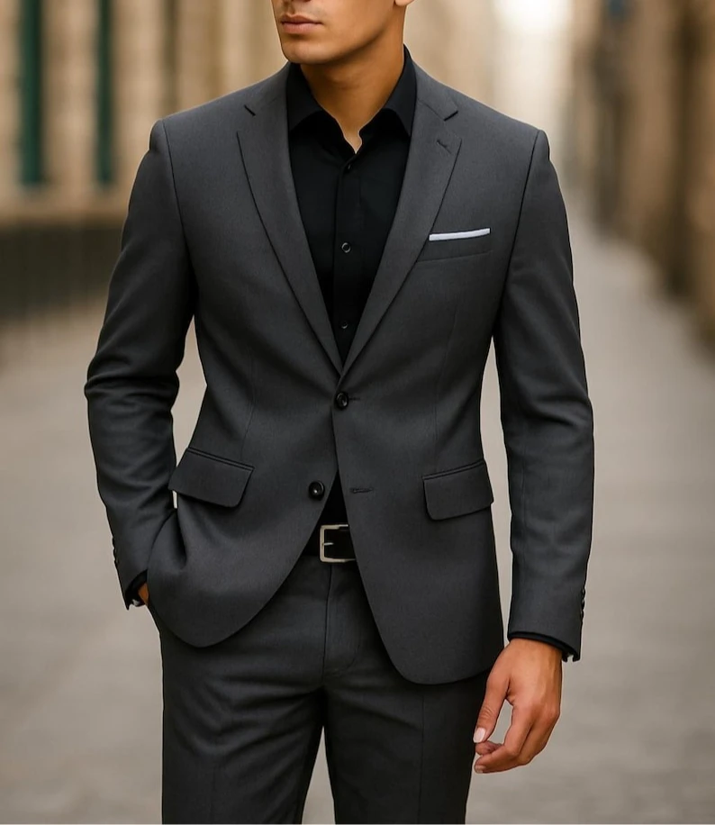 

Custom Made Slim Fit Dark Grey Two Piece Suit Modern Wedding Groom Tuxedo Wedding