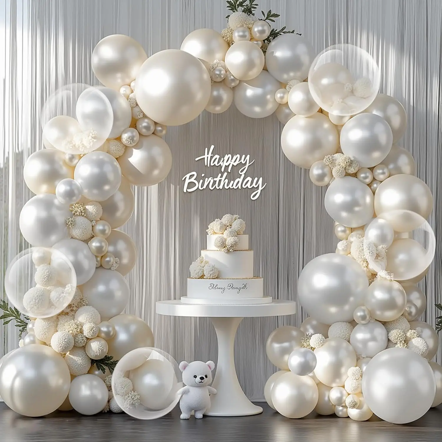 80Pcs Pearl White Balloon Garland Arch Kit Double Stuffed White Sand Balloons for Wedding Baby Shower Birthday Party Decorations