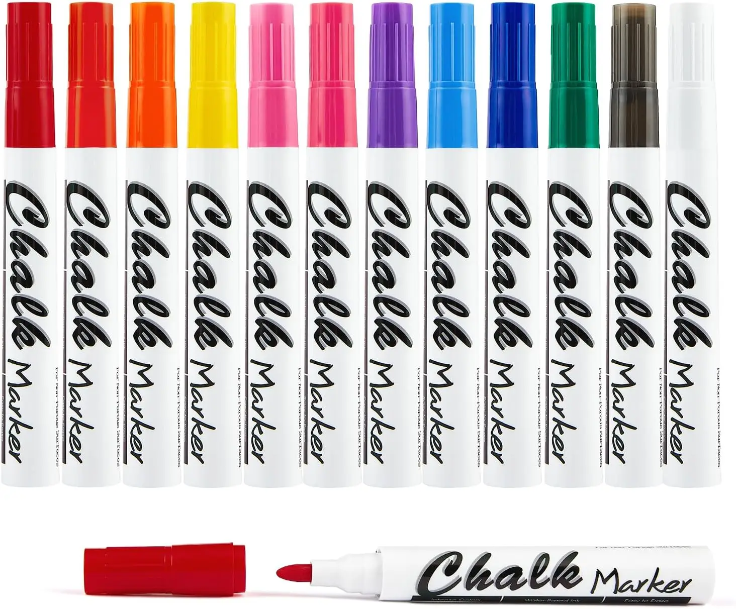

12 Liquid Chalk Markers, Bright Colors, Wet Erase, Dust-Free, Non-Toxic for Chalkboards Glass Windows LED Signs
