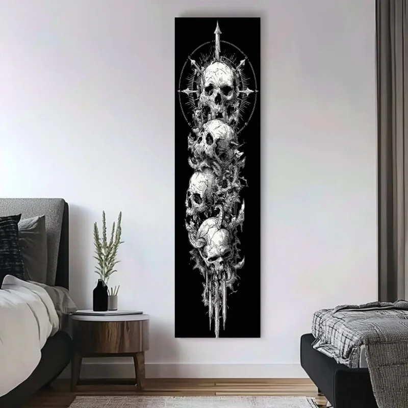 VIKAMA Skeleton Formation Tapestry - Stacked Thorns Sword Wall Hanging, Heavy Metal Art, Dark Room Decor, Grunge Cloth