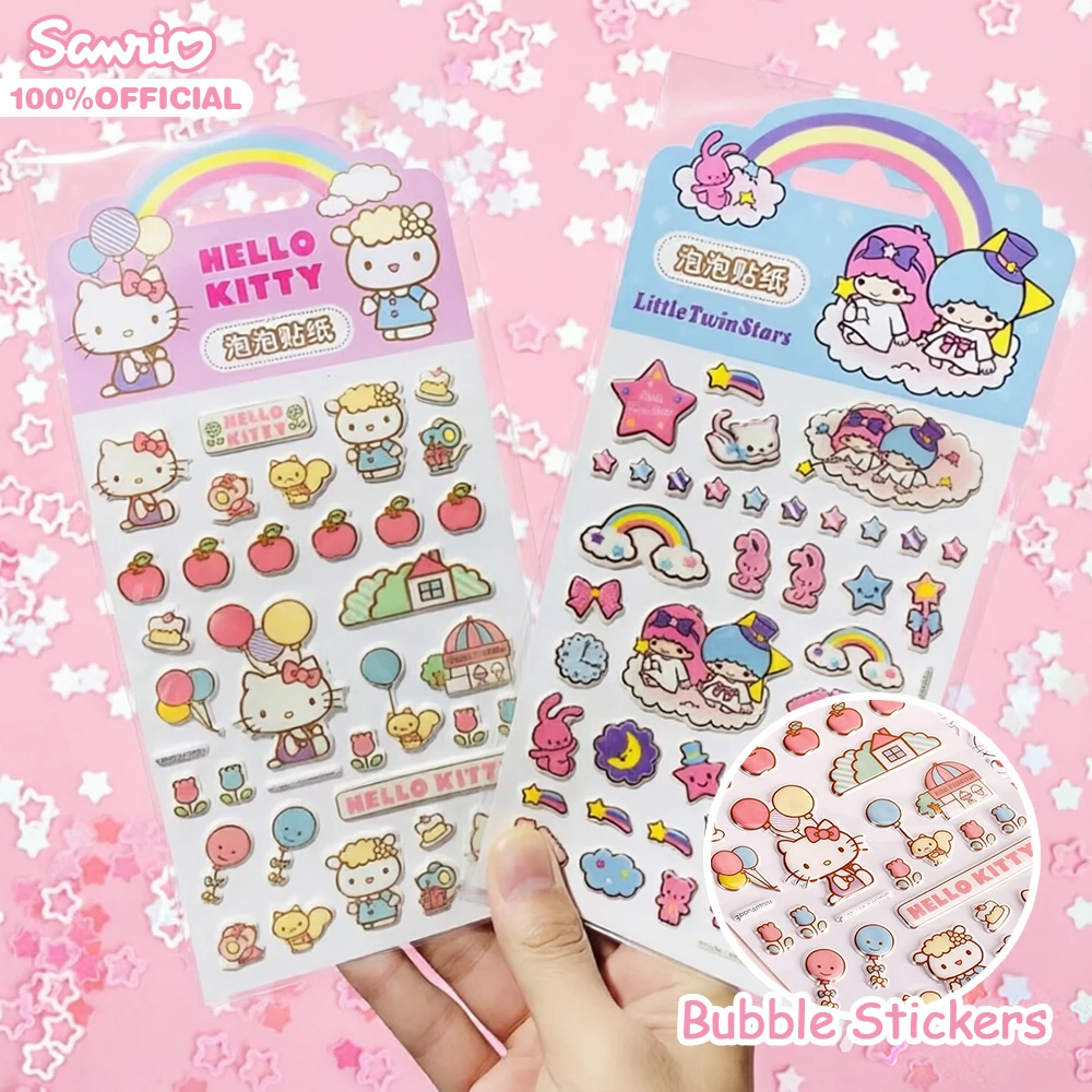 1/2Pcs Genuine Sanrio Hello Kitty Little Twin Stars 3D Bubble Stickers Hand Acount Phone Helmets Laptop Decor Decals Sticker