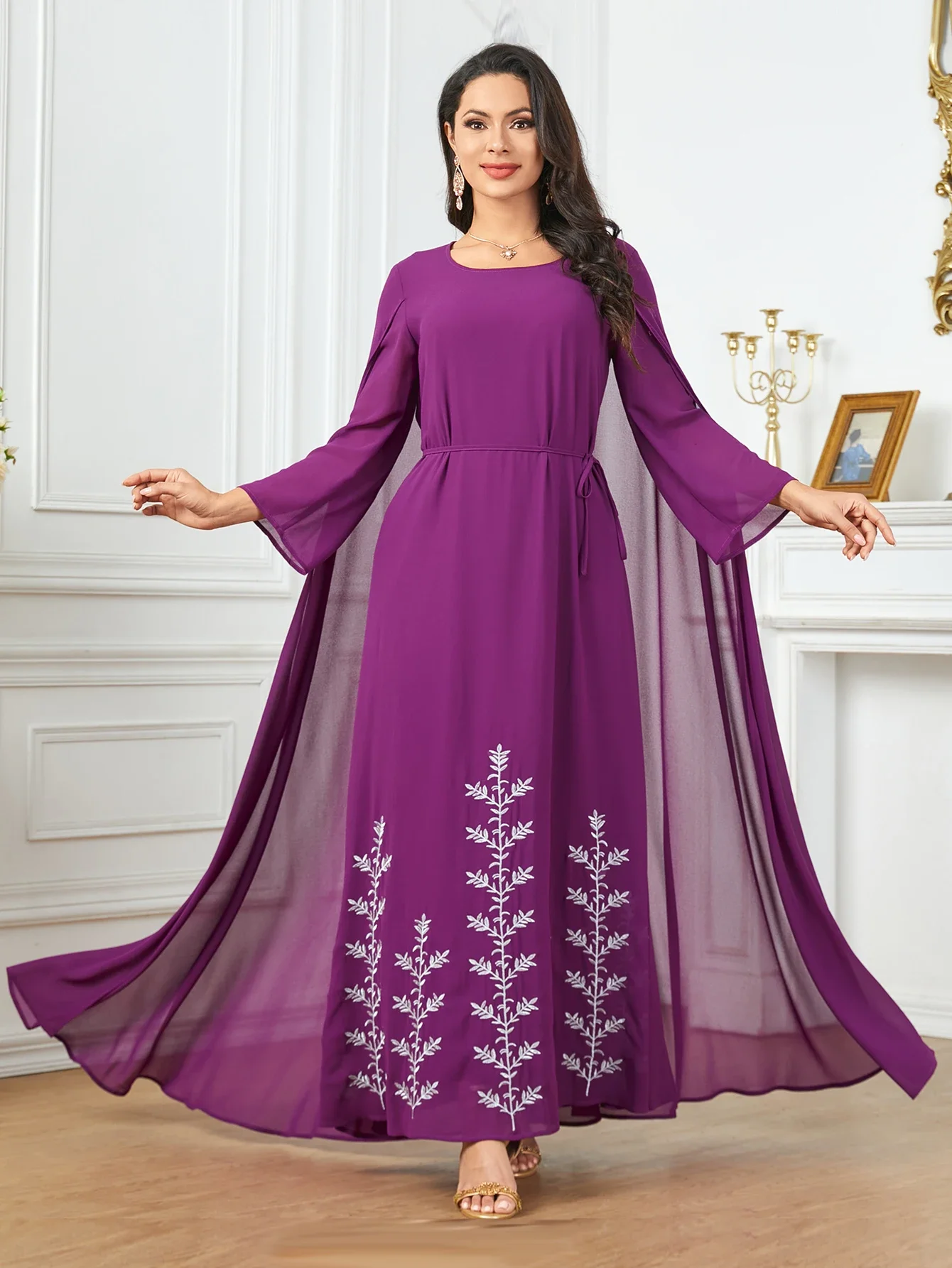 

Eid Muslim Party Dress with Cloak Women Embroidery Jalabiya Abaya Ramadan Long Dresses Abayas Robe Caftan Vestidos Largos 2024