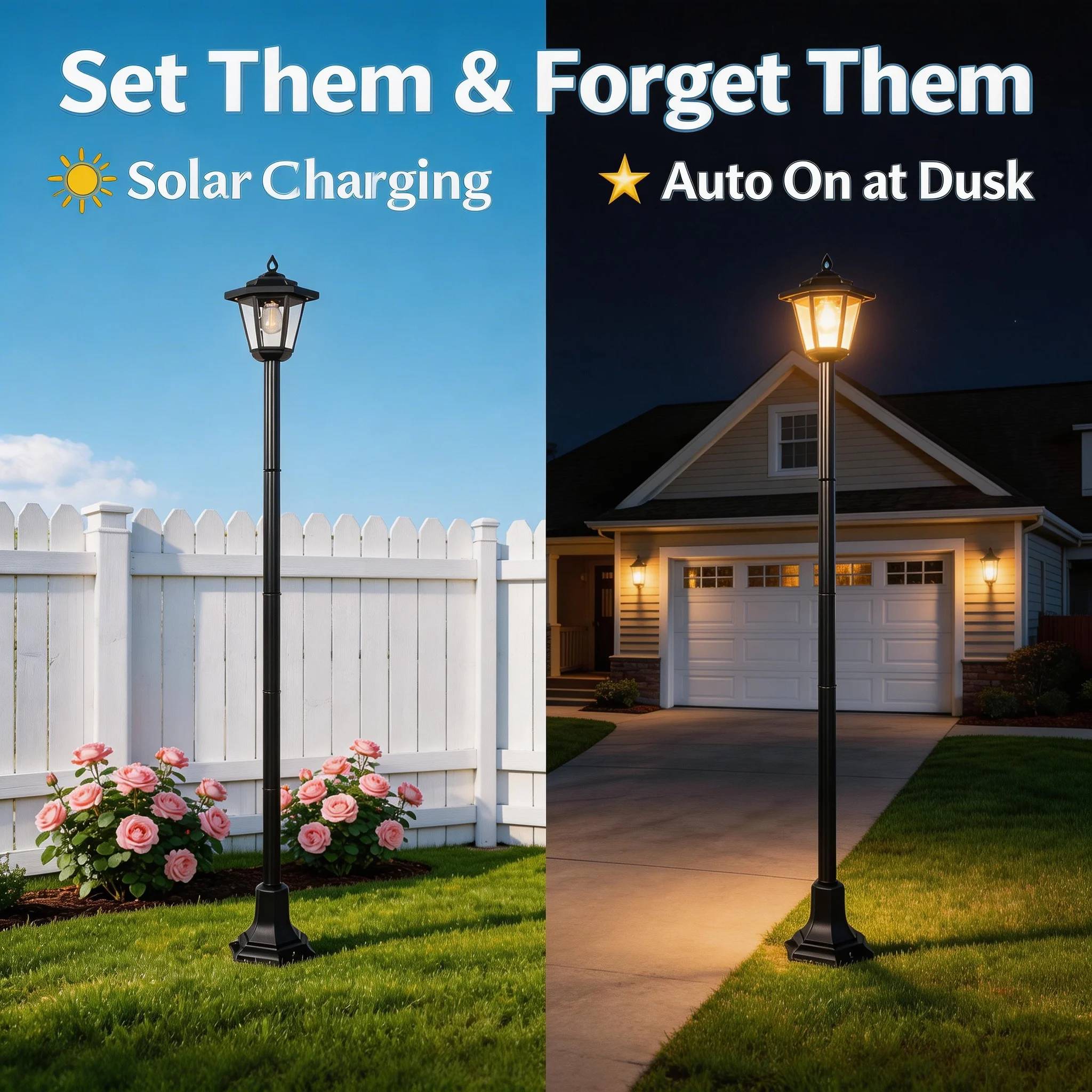 2 Pack Solar Post Lights Outdoor Waterproof, 5 Adjustable Heights Solar Lamp Post Lights, Dusk to Dawn LED Landscape Lighting for Garden Yard Driveway Pathway