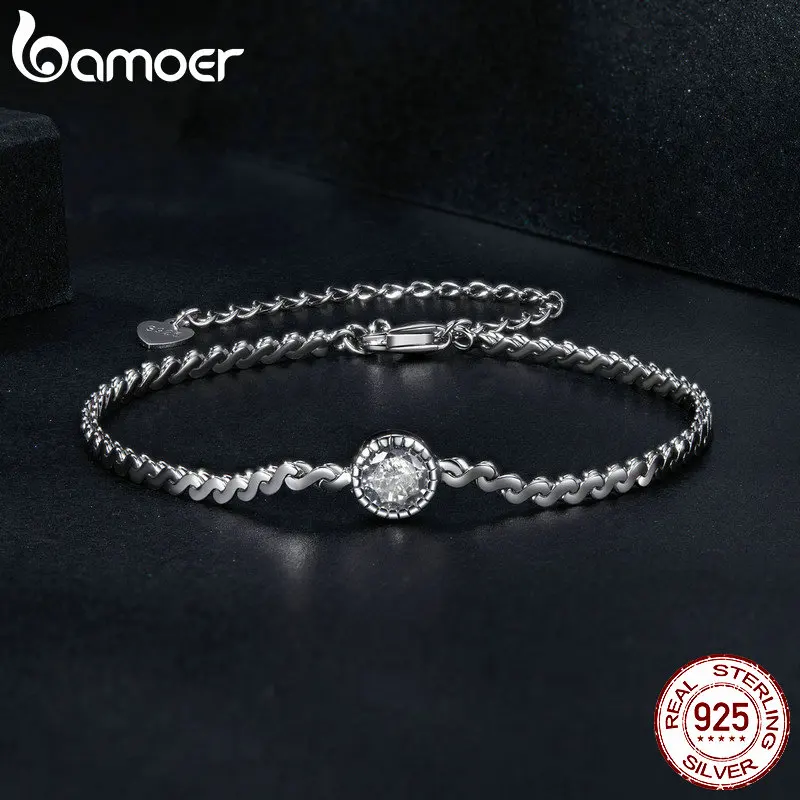 BAMOER 925 Sterling Silver 0.5CT Sparkling Moissanite Bracelet Bezel Setting Lab Diamond Chain Link for Women Anniversary Gift