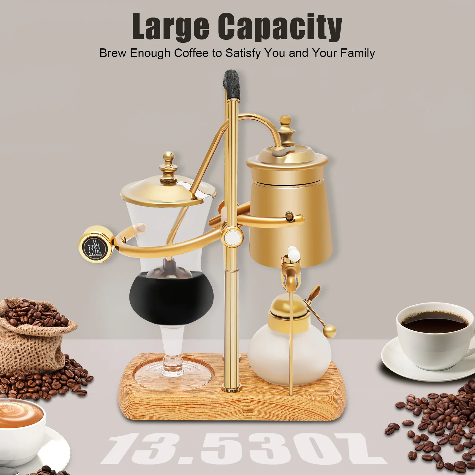 Coffee Maker 400ml Siphon Coffee Machine Set, Vacuum Coffee Maker, Coffee and Tea Brewer, Integrated Filter, Matching Wooden