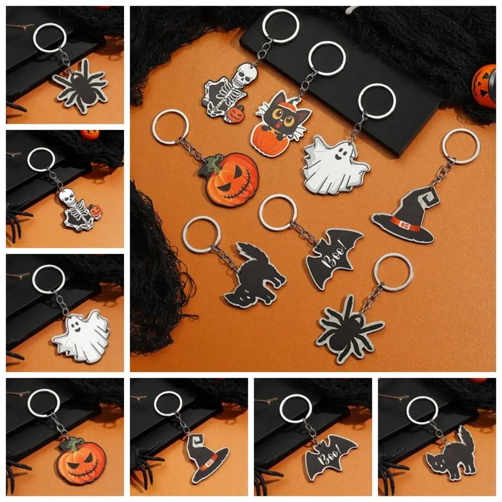 Funny Bag Pendants Pumpkin Ghost Witch Hat Keychain Bag Charms Key Holder Halloween Keychain Key Ring Car Hanging Birthday Gifts