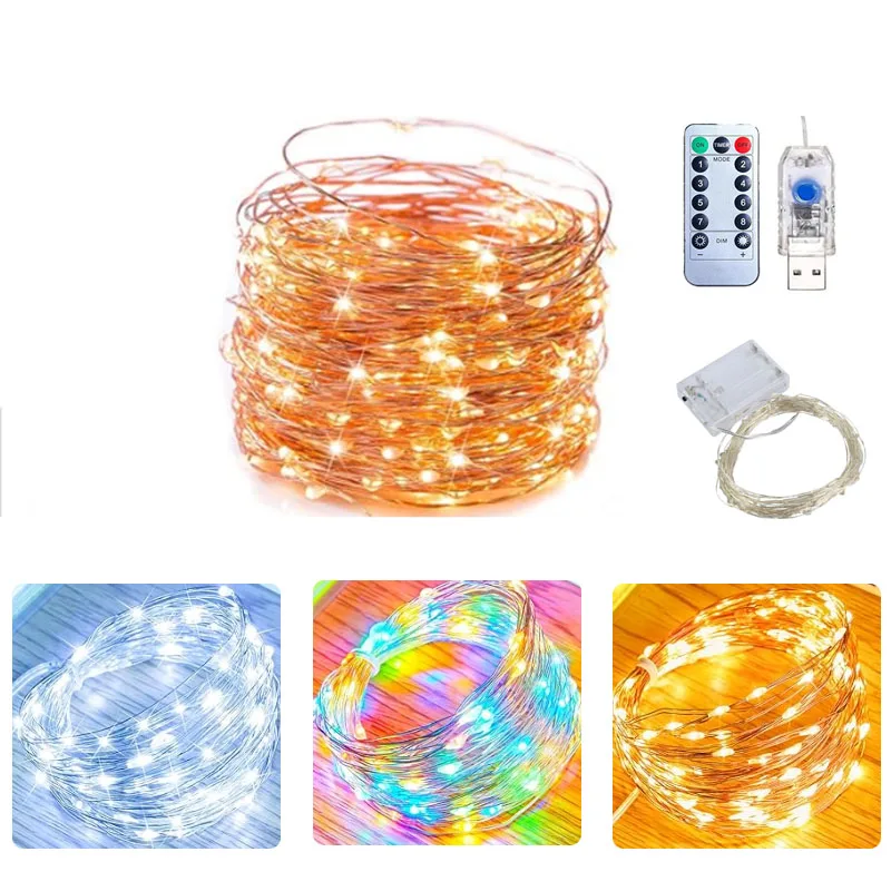 2m/5m/10m LEDs Lights String Copper Wire Fairy Light Waterproof Led Lamp For Wedding Party Garden Garland Christmas Decoration